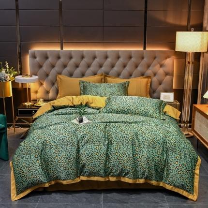 91家纺网 家纺一手货源 找家纺 轻奢风水洗天丝全m小清新韩版四件套水洗真丝套件豹纹-绿