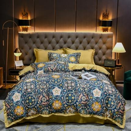 91家纺网 家纺一手货源 找家纺 轻奢风水洗天丝全m小清新韩版四件套水洗真丝套件繁花盛开