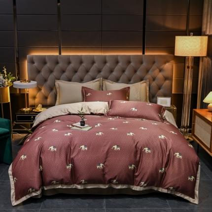 91家纺网 家纺一手货源 找家纺 轻奢风水洗天丝全m小清新韩版四件套水洗真丝套件象于-砖红