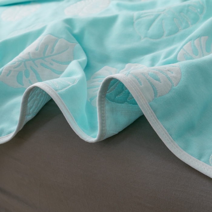 91家纺网 家纺一手货源 找家纺 朴尔  2021新款时尚六层全棉纱布毛巾被芭蕉情缘-蓝