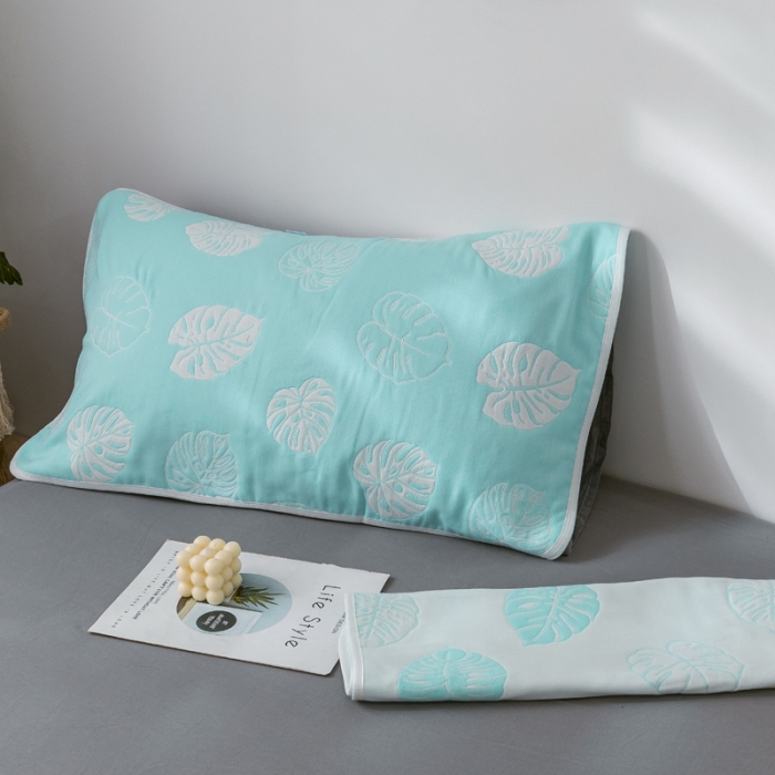 91家纺网 家纺一手货源 找家纺 朴尔  2021新款时尚六层全棉纱布毛巾被芭蕉情缘-蓝