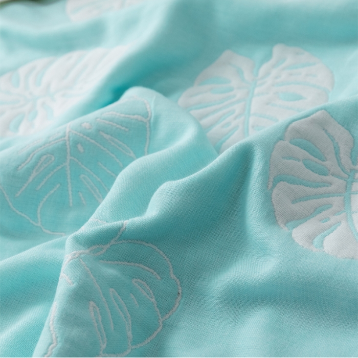 91家纺网 家纺一手货源 找家纺 朴尔  2021新款时尚六层全棉纱布毛巾被芭蕉情缘-蓝