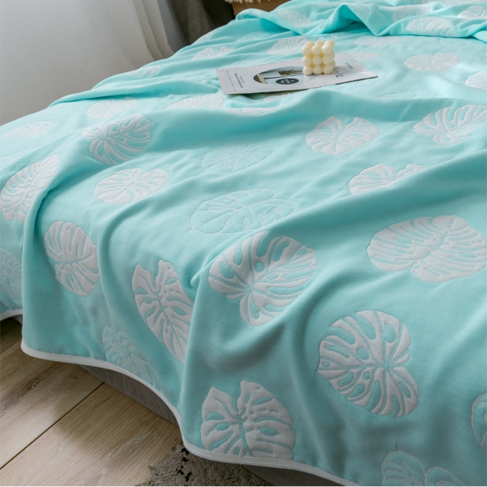 91家纺网 家纺一手货源 找家纺 朴尔  2021新款时尚六层全棉纱布毛巾被芭蕉情缘-蓝