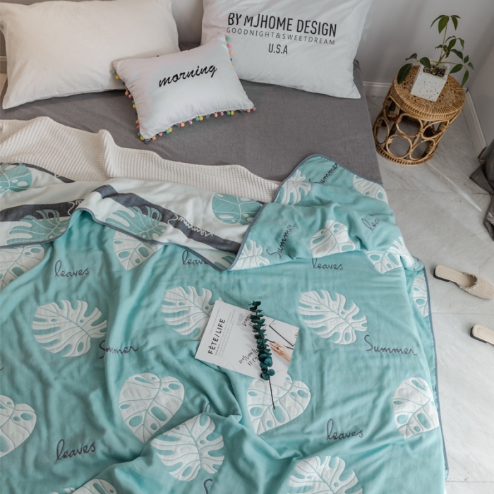 91家纺网 家纺一手货源 找家纺 朴尔  2021新款时尚六层全棉纱布毛巾被芭蕉叶语