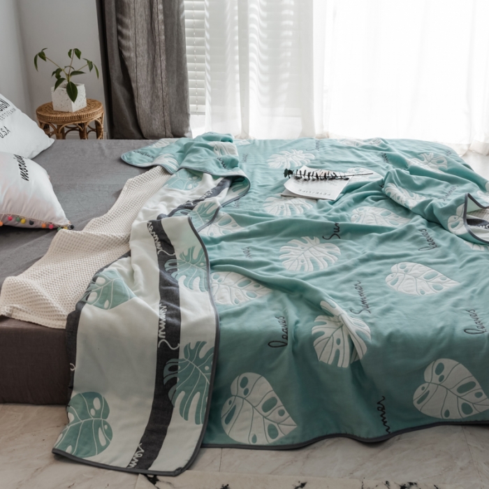 91家纺网 家纺一手货源 找家纺 朴尔  2021新款时尚六层全棉纱布毛巾被芭蕉叶语