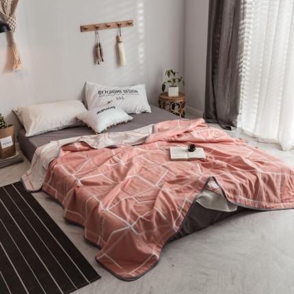 朴尔  2021新款时尚六层全棉纱布毛巾被简约粉