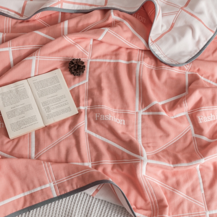 91家纺网 家纺一手货源 找家纺 朴尔  2021新款时尚六层全棉纱布毛巾被简约粉