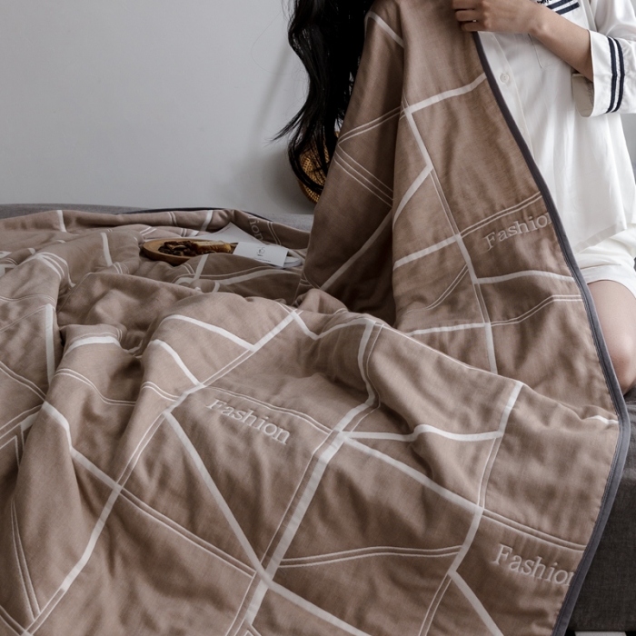 91家纺网 家纺一手货源 找家纺 朴尔  2021新款时尚六层全棉纱布毛巾被简约驼