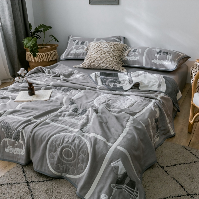 91家纺网 家纺一手货源 找家纺 朴尔  2021新款时尚六层全棉纱布毛巾被劳伦-灰