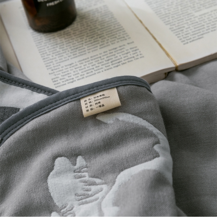 91家纺网 家纺一手货源 找家纺 朴尔  2021新款时尚六层全棉纱布毛巾被劳伦-灰