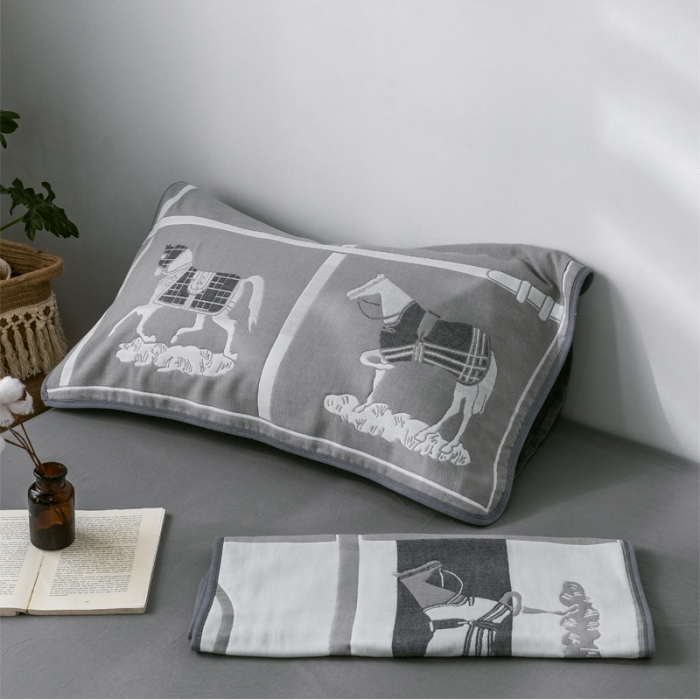 91家纺网 家纺一手货源 找家纺 朴尔  2021新款时尚六层全棉纱布毛巾被劳伦-灰