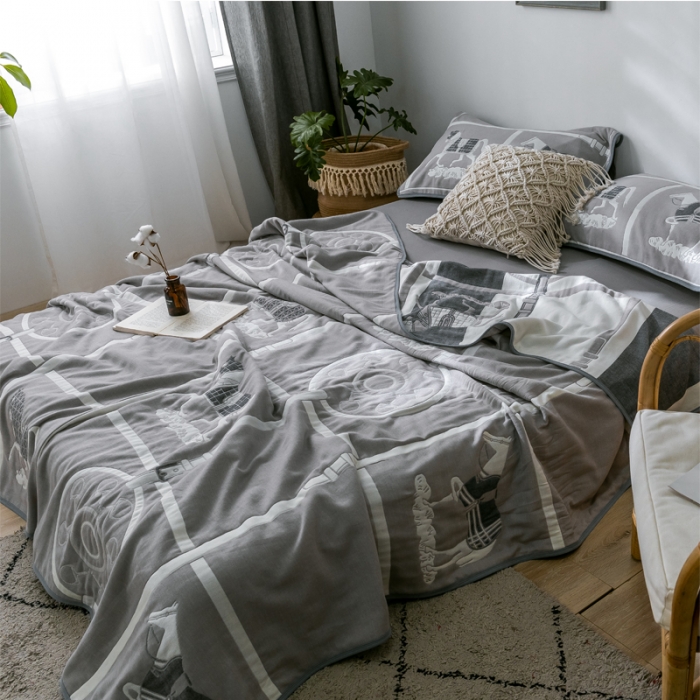 91家纺网 家纺一手货源 找家纺 朴尔  2021新款时尚六层全棉纱布毛巾被劳伦-灰