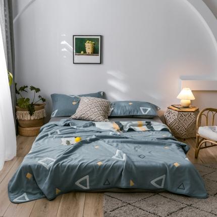 91家纺网 家纺一手货源 找家纺 朴尔  2021新款时尚六层全棉纱布毛巾被时尚几何-蓝