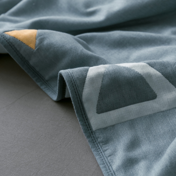 91家纺网 家纺一手货源 找家纺 朴尔  2021新款时尚六层全棉纱布毛巾被时尚几何-蓝