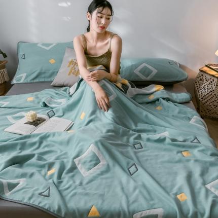 朴尔  2021新款时尚六层全棉纱布毛巾被时尚几何-绿