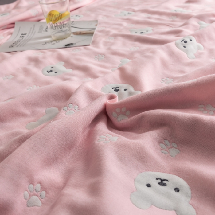 91家纺网 家纺一手货源 找家纺 朴尔  2021新款时尚六层全棉纱布毛巾被甜蜜小熊-粉