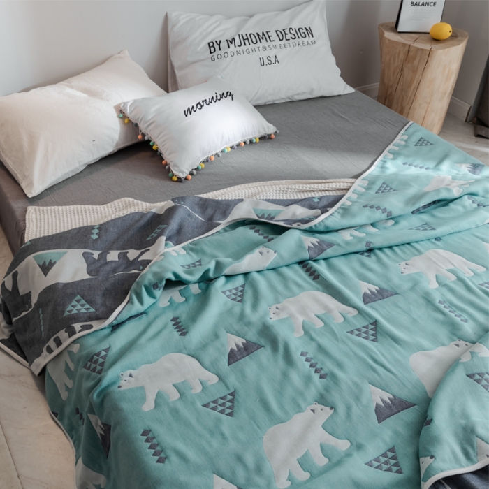 91家纺网 家纺一手货源 找家纺 朴尔 2021新款经典六层纱布全棉毛巾被系列 北极熊