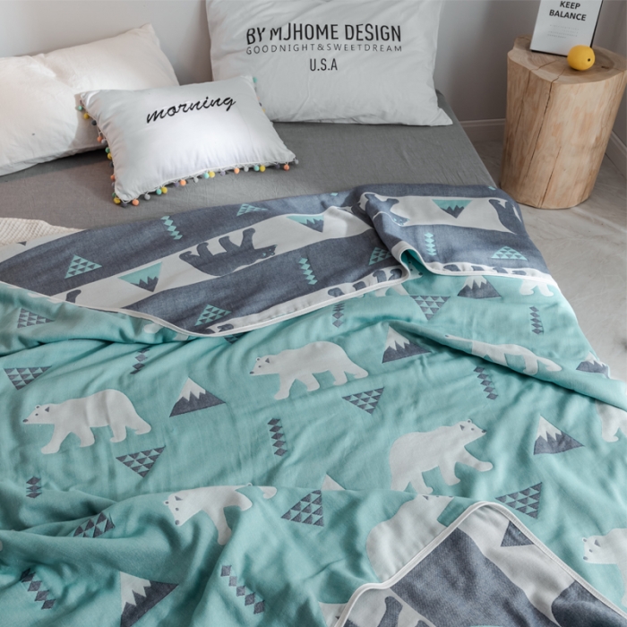 91家纺网 家纺一手货源 找家纺 朴尔 2021新款经典六层纱布全棉毛巾被系列 北极熊