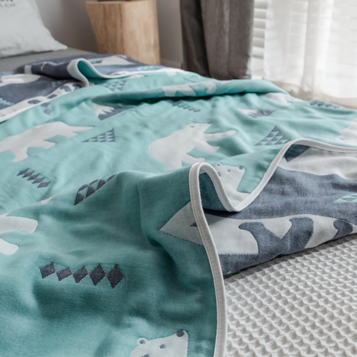 91家纺网 家纺一手货源 找家纺 朴尔 2021新款经典六层纱布全棉毛巾被系列 北极熊