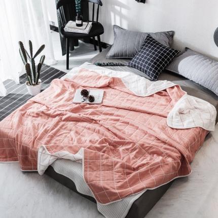 朴尔 2021新款经典六层纱布全棉毛巾被系列 时尚虚线-粉色