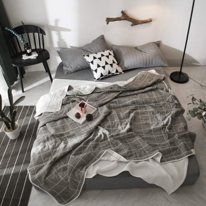 91家纺网 家纺一手货源 找家纺 朴尔 2021新款经典六层纱布全棉毛巾被系列 时尚虚线-灰色