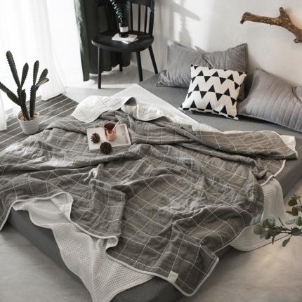 朴尔 2021新款经典六层纱布全棉毛巾被系列 时尚虚线-灰色