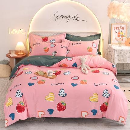 91家纺网 家纺一手货源 找家纺 甜之梦家纺 2025新款13372全棉印花四件套 幸运草莓