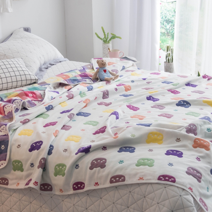 91家纺网 家纺一手货源 找家纺 朴尔 2021新款经典六层纱布全棉毛巾被系列 熊头