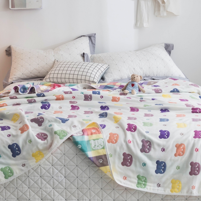 91家纺网 家纺一手货源 找家纺 朴尔 2021新款经典六层纱布全棉毛巾被系列 熊头