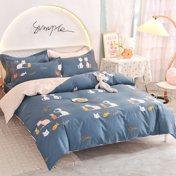 91家纺网 家纺一手货源 找家纺 甜之梦家纺 2025新款13372全棉印花四件套 情侣猫