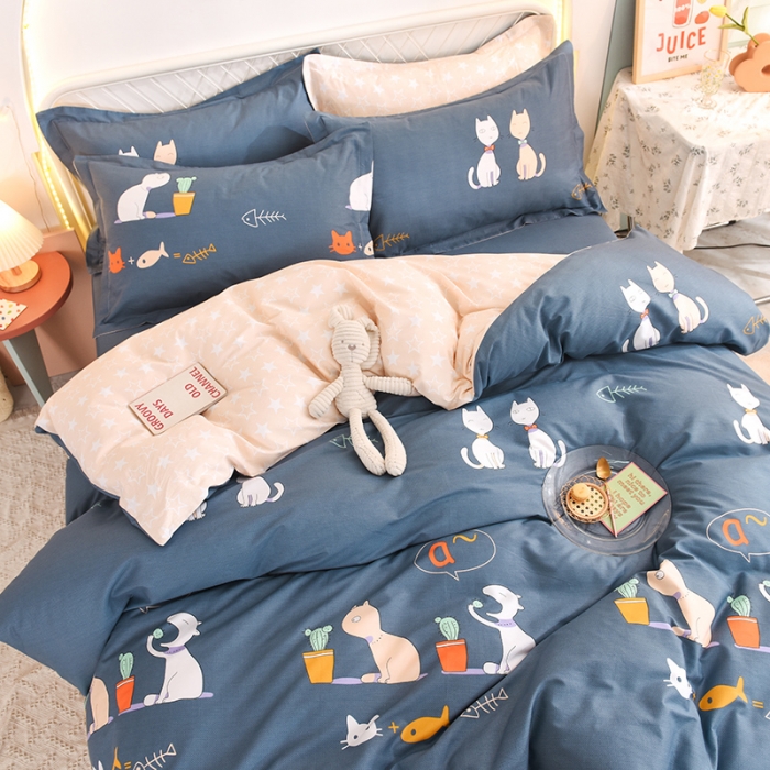 91家纺网 家纺一手货源 找家纺 甜之梦家纺 2025新款13372全棉印花四件套 情侣猫