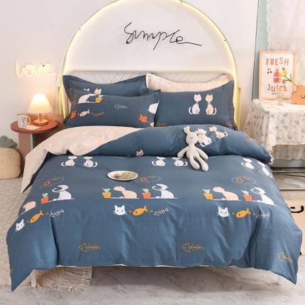 甜之梦家纺 2025新款13372全棉印花四件套 情侣猫