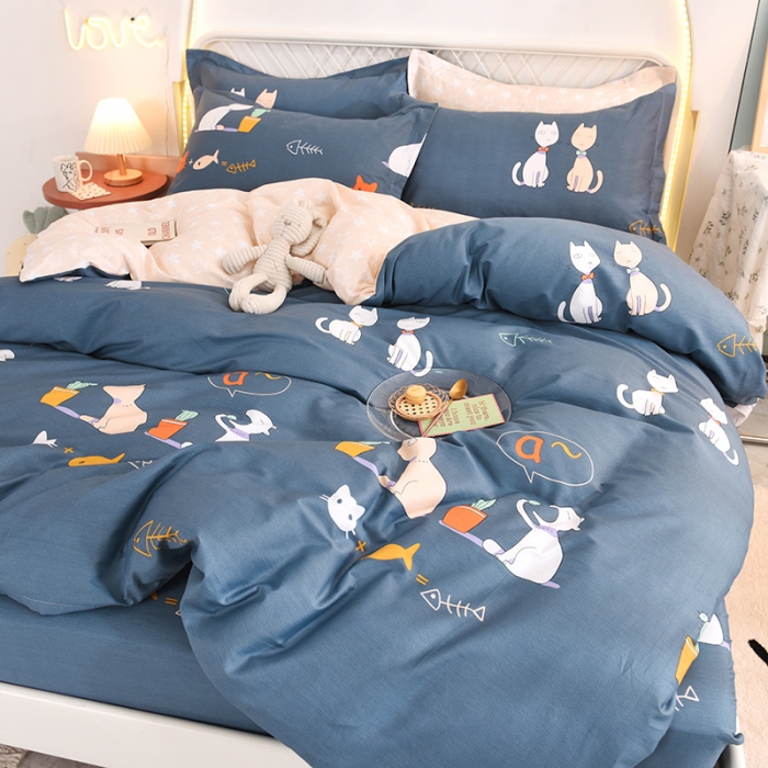 91家纺网 家纺一手货源 找家纺 甜之梦家纺 2025新款13372全棉印花四件套 情侣猫