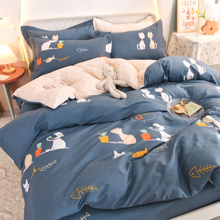 91家纺网 家纺一手货源 找家纺 甜之梦家纺 2025新款13372全棉印花四件套 情侣猫