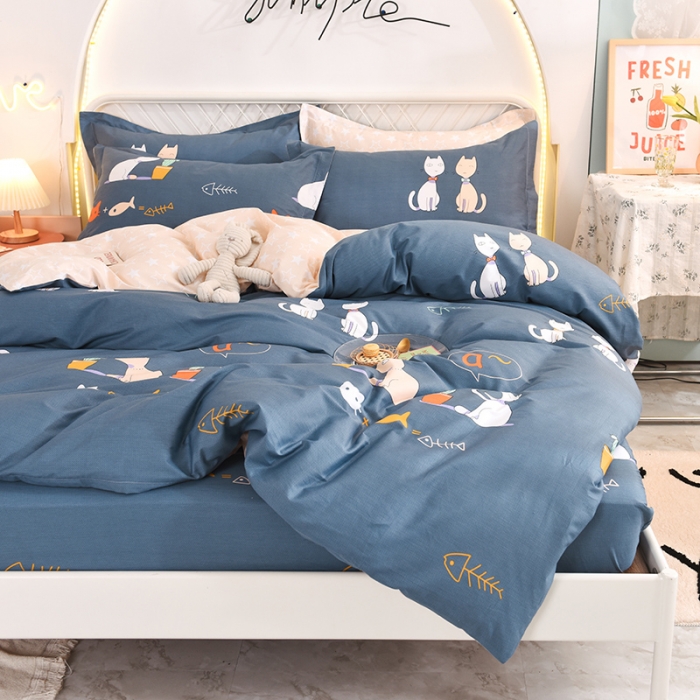 91家纺网 家纺一手货源 找家纺 甜之梦家纺 2025新款13372全棉印花四件套 情侣猫