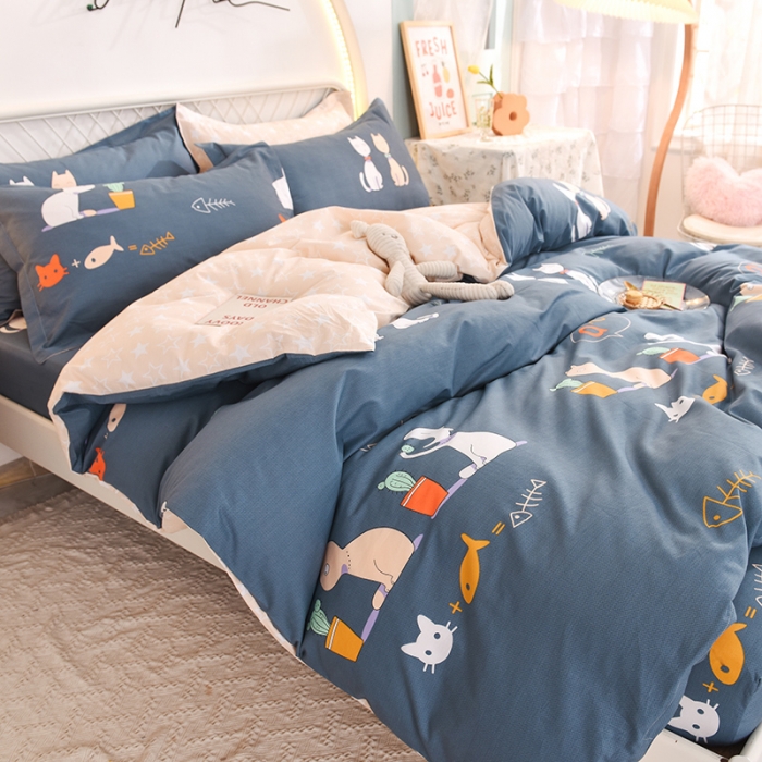 91家纺网 家纺一手货源 找家纺 甜之梦家纺 2025新款13372全棉印花四件套 情侣猫