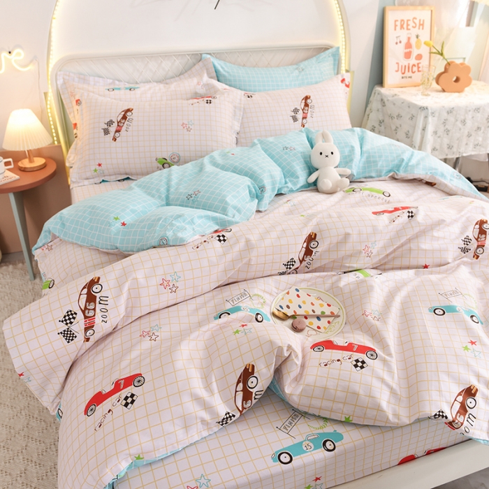 91家纺网 家纺一手货源 找家纺 甜之梦家纺 2025新款13372全棉印花四件套 小巴士