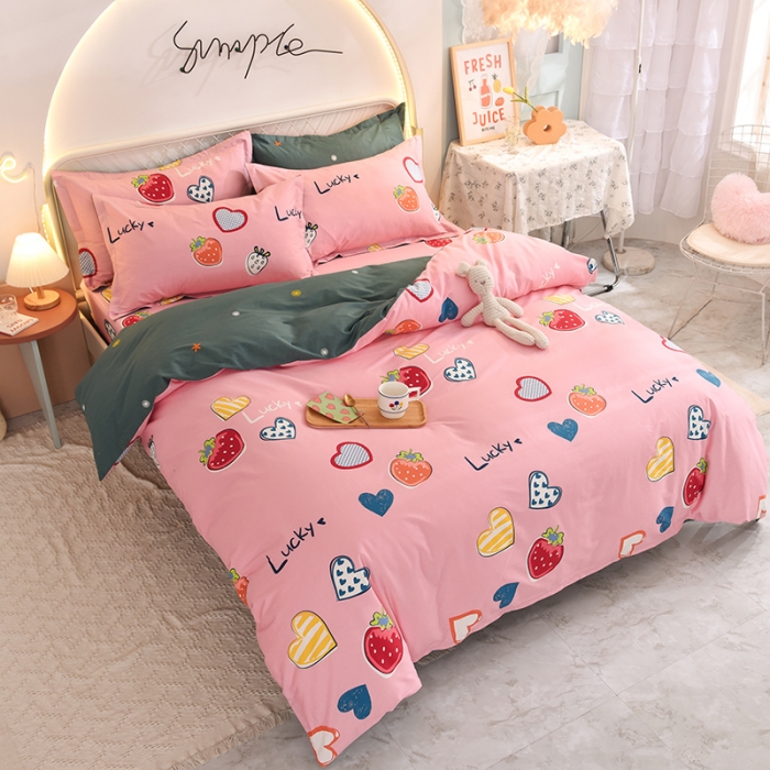 91家纺网 家纺一手货源 找家纺 甜之梦家纺 2025新款13372全棉印花四件套 幸运草莓