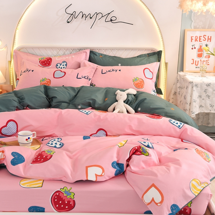 91家纺网 家纺一手货源 找家纺 甜之梦家纺 2025新款13372全棉印花四件套 幸运草莓