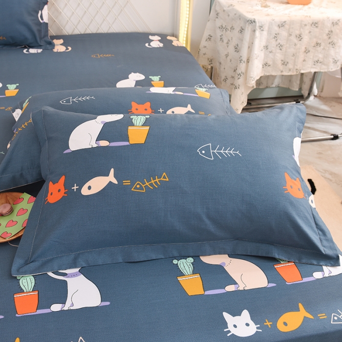 91家纺网 家纺一手货源 找家纺 甜之梦新款13372全棉印花枕套48*74cm一对 情侣猫
