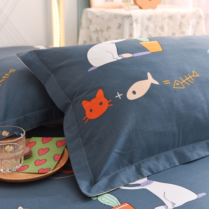 91家纺网 家纺一手货源 找家纺 甜之梦新款13372全棉印花枕套48*74cm一对 情侣猫