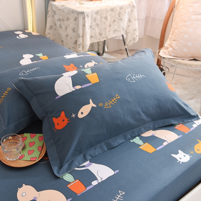 91家纺网 家纺一手货源 找家纺 甜之梦新款13372全棉印花枕套48*74cm一对 情侣猫