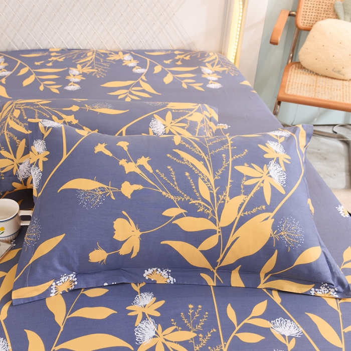 91家纺网 家纺一手货源 找家纺 甜之梦新款13372全棉印花枕套48*74cm一对 羽叶