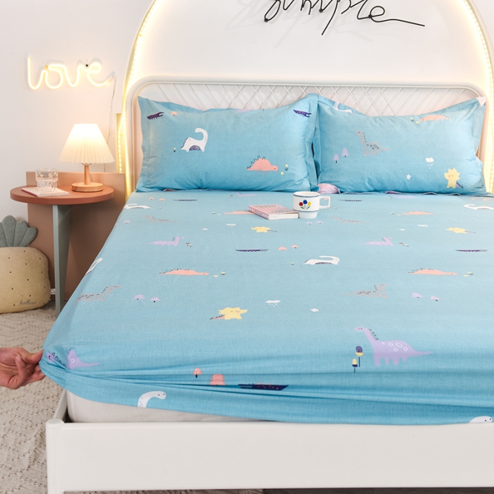 91家纺网 家纺一手货源 找家纺 甜之梦家纺 2025新款13372全棉印花床笠恐龙世界