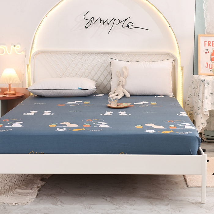 91家纺网 家纺一手货源 找家纺 甜之梦家纺 2025新款13372全棉印花床笠情侣猫