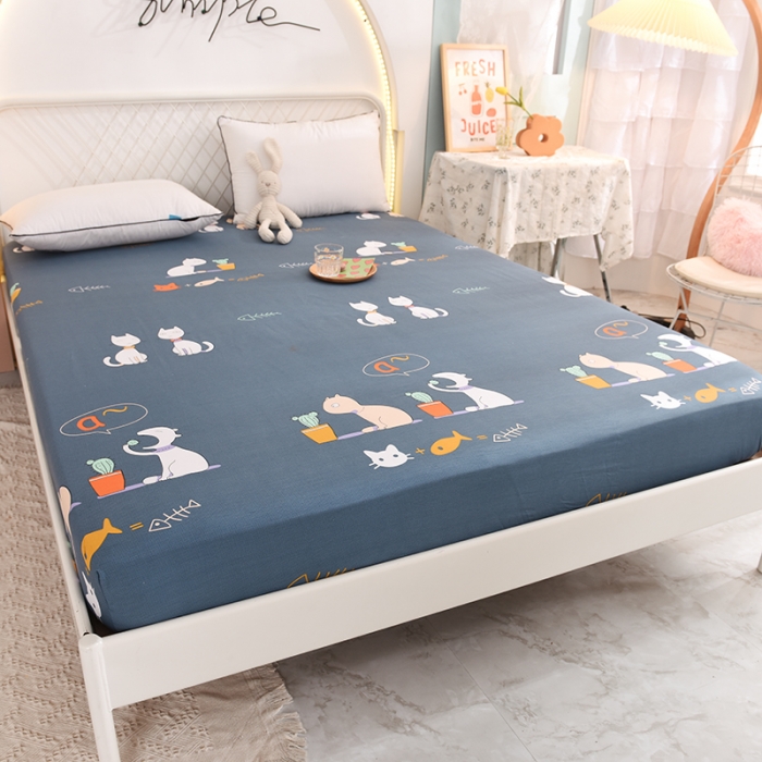 91家纺网 家纺一手货源 找家纺 甜之梦家纺 2025新款13372全棉印花床笠情侣猫