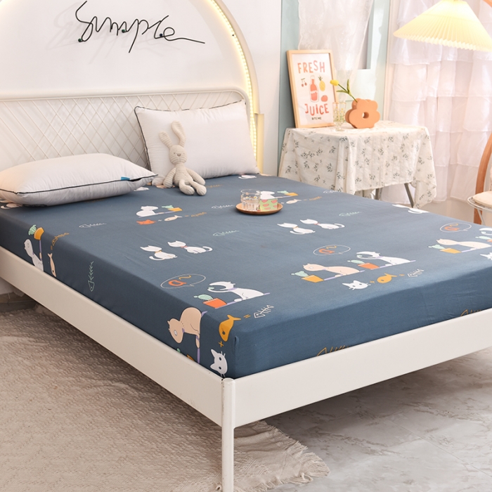 91家纺网 家纺一手货源 找家纺 甜之梦家纺 2025新款13372全棉印花床笠情侣猫