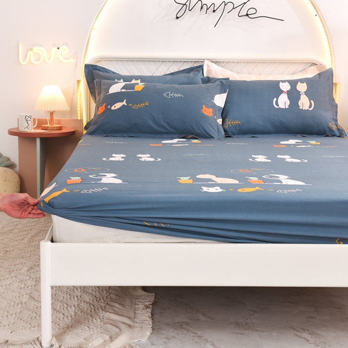 91家纺网 家纺一手货源 找家纺 甜之梦家纺 2025新款13372全棉印花床笠情侣猫