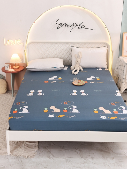 91家纺网 家纺一手货源 找家纺 甜之梦家纺 2025新款13372全棉印花床笠情侣猫