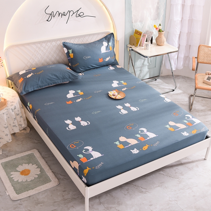 91家纺网 家纺一手货源 找家纺 甜之梦家纺 2025新款13372全棉印花床笠情侣猫